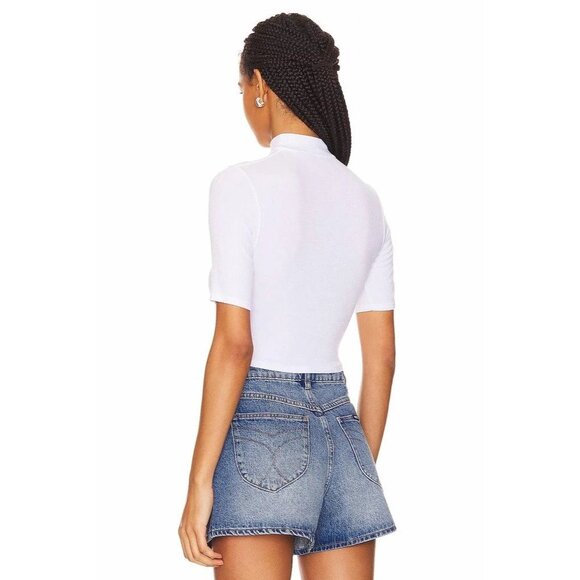 Enza Costa Silk Rib Cropped Half Sleeve Mock Neck Top in White Small New womens - Picture 10 of 11
